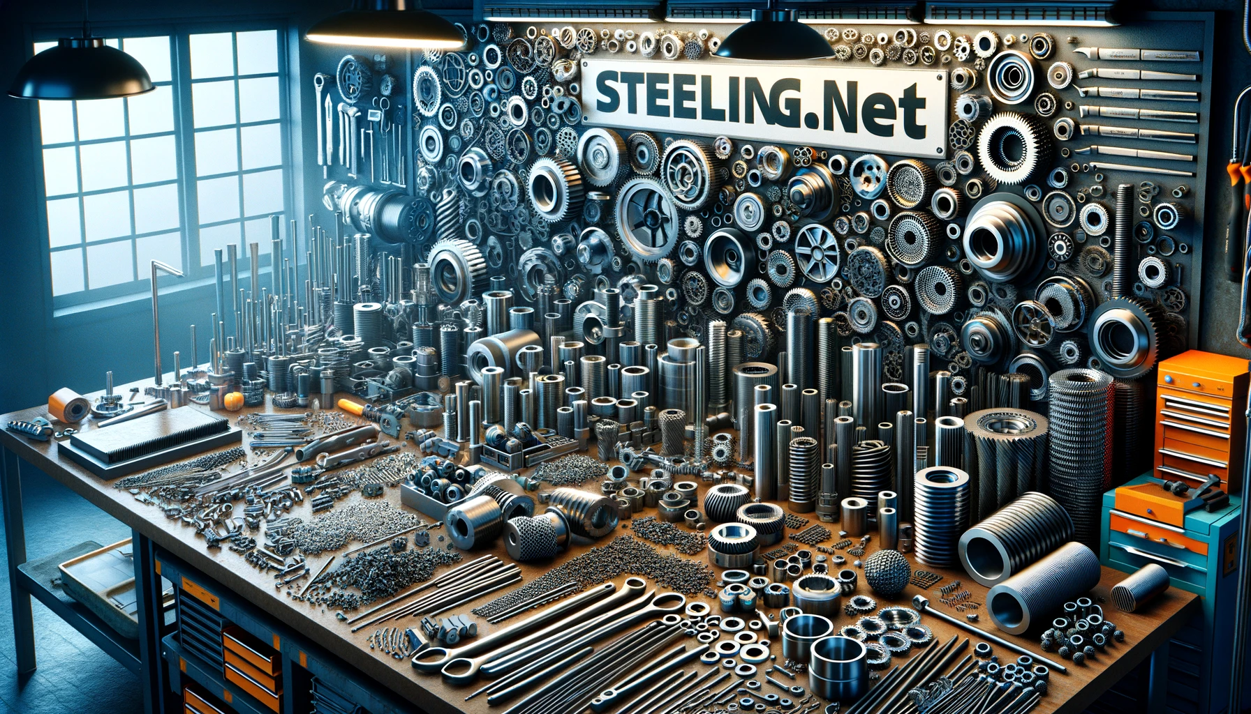 Image of various parts created from steel products. (This image was created with artificial intelligence.)
