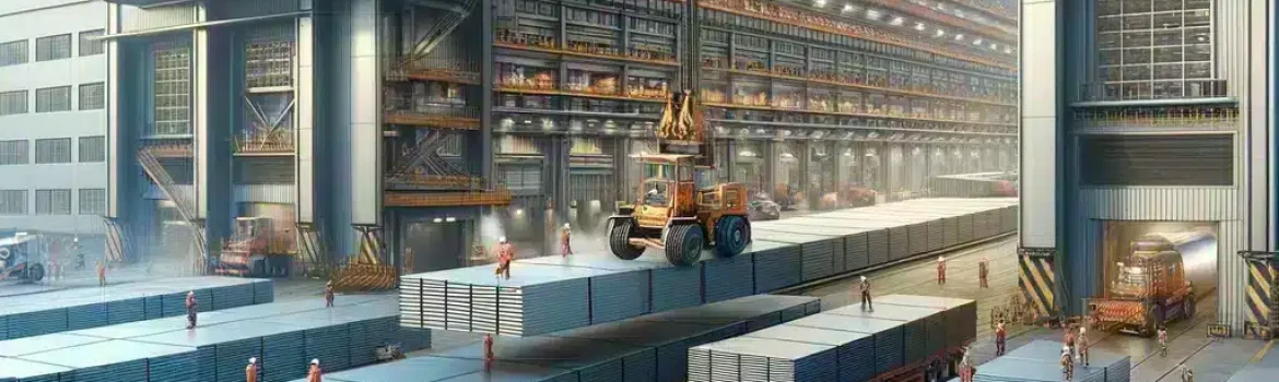 DALL·E-2024-02-27-15.17.17-A-detailed-ultra-realistic-image-of-the-front-of-a-factory-during-the-loading-of-carbon-steels-in-plates-onto-lorries.-The-scene-includes-a-bustling-1-1